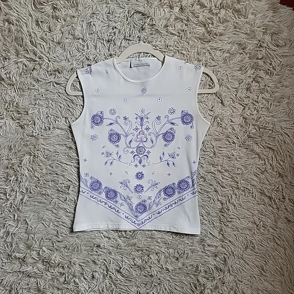 TFNC Paris London Y2K Style White Stretchy Sleeveless Tank Top Glittery Purple - Picture 2 of 10